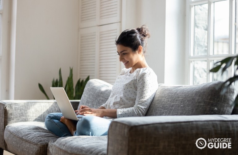 liberal arts student studying on laptop