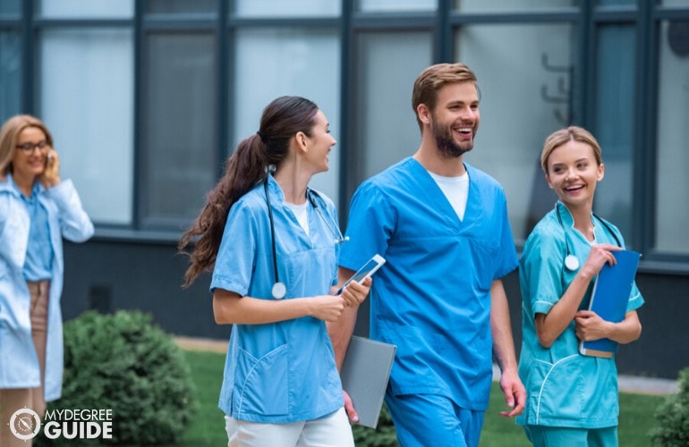 master's of public health students walking in university