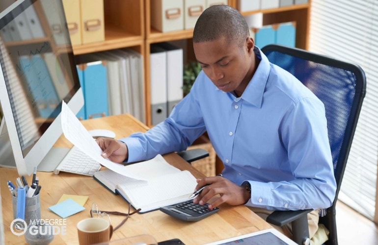 accountant working in an office