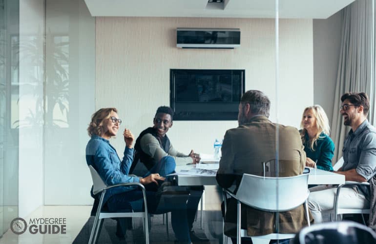 team of professionals meeting in conference room