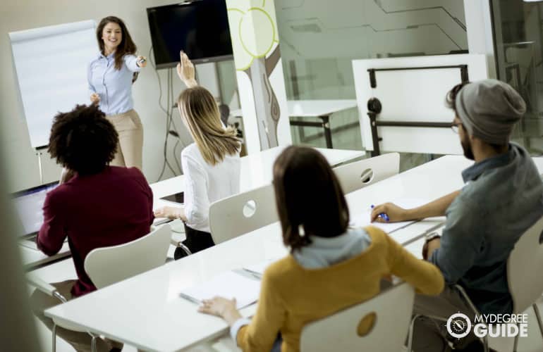 students participating in a college class