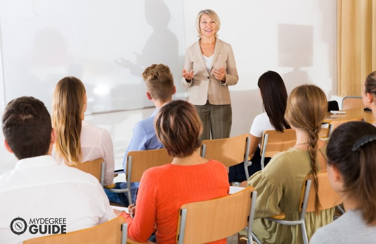 University Professor having a lecture with college students