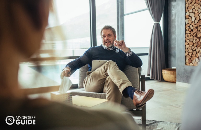 Psychologist listening to patients during consultation