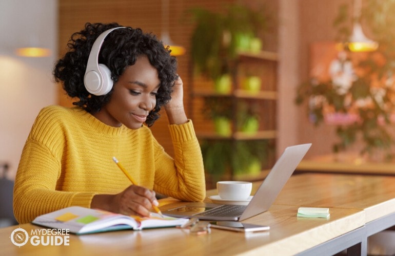 PhD student studying at home