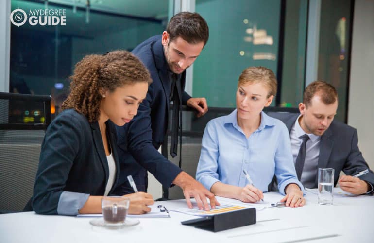 company's employees working in the office