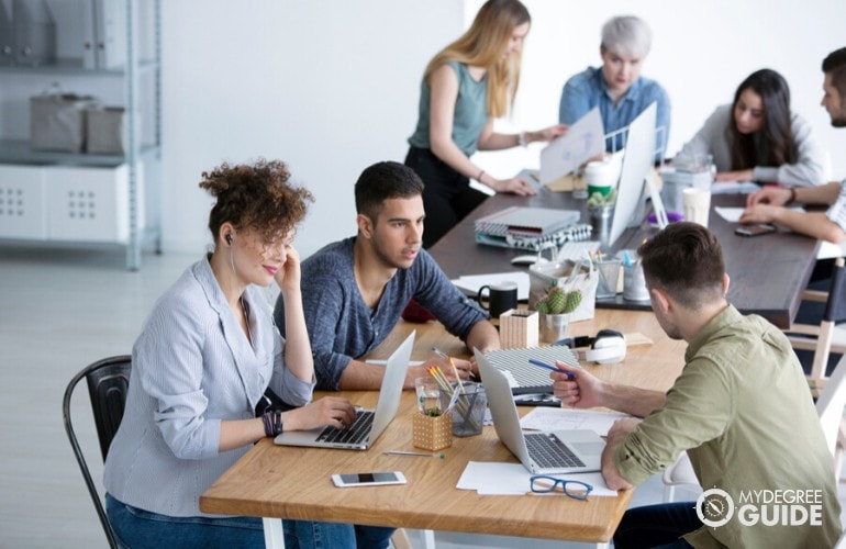 team of marketing professionals collaborating for a project