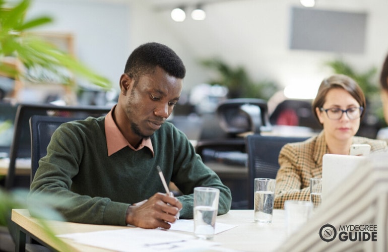 social workers studying for an exam