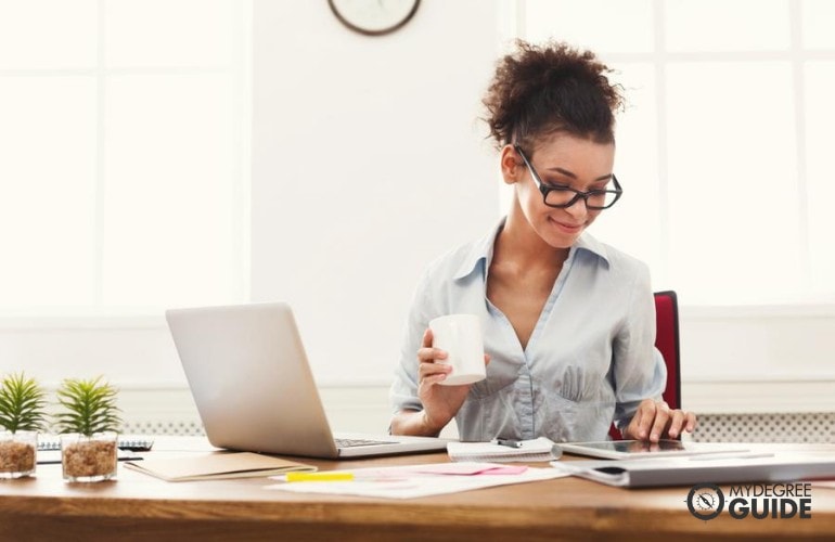 social worker working on her laptop