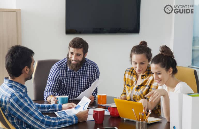 marketing team having a meeting to discuss an upcoming project