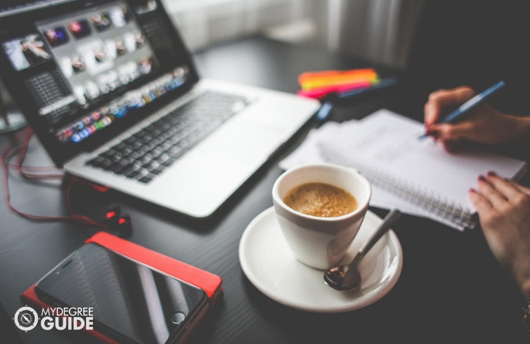 college student studying at desk