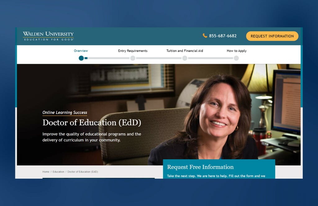 Walden University admissions edd screenshot