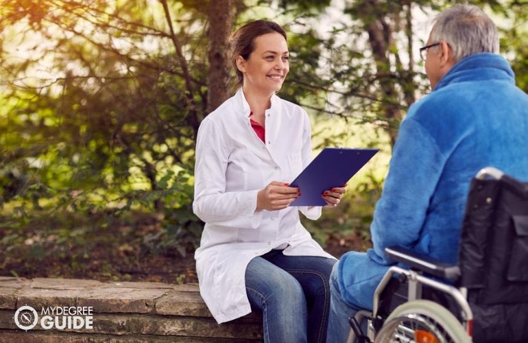 social worker interviewing a senior man