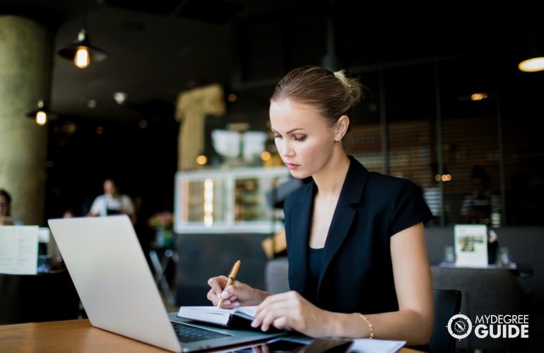 Public Relations Specialist working in a cafe