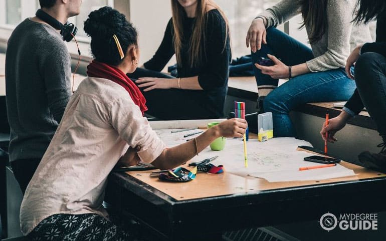 women of minority sitting in college classroom