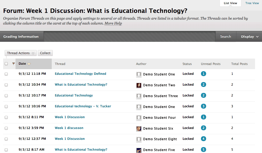 Blackboard discussion board screenshot